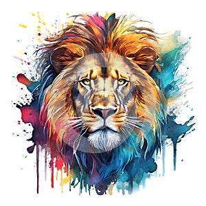 Colorful lion head on clean background for Sublimation Printing, T-shirt Design Clipart, DTF DTG Printing, Wild Animals.