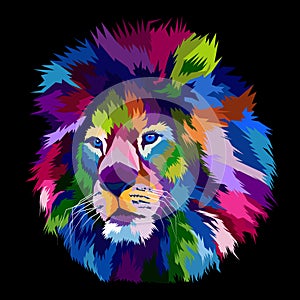 Colorful lion head pop art portrait animal print premium vector