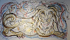 Colorful lion painting
