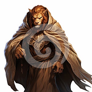 Colorful Lion Portrait In Brown Cloak - 2d Game Art Style Digital Painting