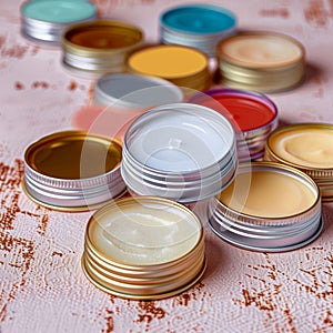Colorful lip balms in stylish tin cases, mockup design showcased