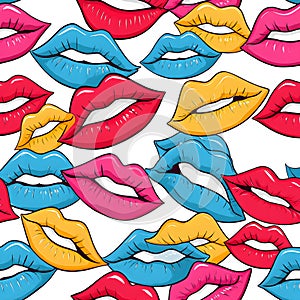 Colorful lips seamless pattern on white background