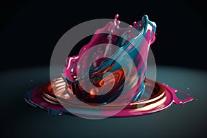 Colorful liquid splash twirl isolated on black background. Generative AI