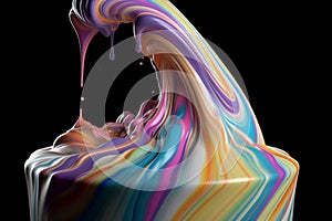 Colorful liquid splash twirl isolated on black background. Generative AI