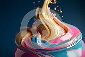 Colorful liquid splash twirl isolated on black background. Generative AI