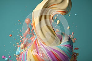 Colorful liquid splash twirl isolated on black background. Generative AI