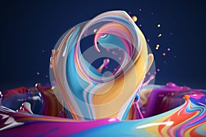 Colorful liquid splash twirl isolated on black background. Generative AI