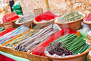 Colorful liquorice sweets for sale on Porreres Market photo