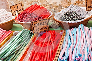 Colorful liquorice sweets for sale on Porreres Market photo