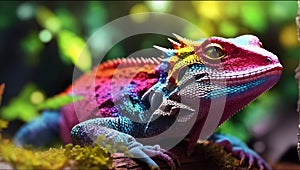a colorful lizard with a colorful face and a colorful tail photo