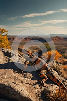 Stunning Desert Lizard Basking in Golden Sunlight on Rock
