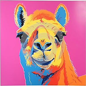 Colorful Llama: Hyperrealist Camel In Andy Warhol Style