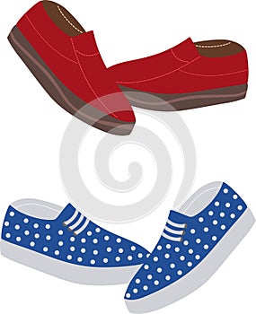 Colorful loafer shoes on white background