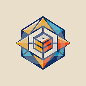 Colorful logo with a cube intricately designed inside, showcasing a modern and eye-catching aesthetic, A modern interpretation of