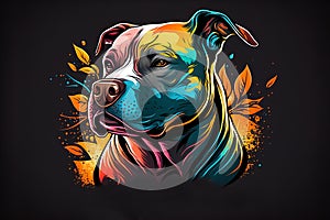 Colorful logo design, pitbull dog, emblem, cartoon style