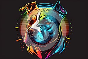 Colorful logo design, pitbull dog, emblem, cartoon style