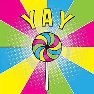 Colorful Lollipop Candy Vector Illustration. Social Media Post Template. Pink, Green, Yellow, Blue Color Theme