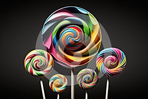 Colorful lollipops on black background