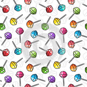 Colorful lollipops vector seamless pattern on white background