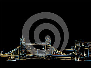 Colorful London Skyline Drawing on black