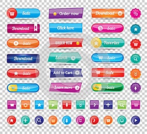 Colorful long round website buttons design vector illustration.