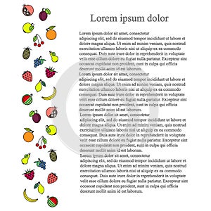 Colorful longitudinal fruit background, black Lorem ipsum