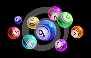 Colorful Lottery Bingo Balls From 1 to 9 Isolated on Black Background