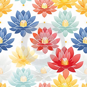 Colorful Lotus Floral Pattern On Solid White Background