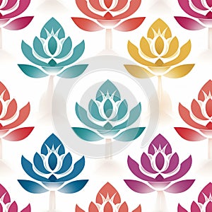 Colorful Lotus Flower Pattern With Subtle Tonal Gradations
