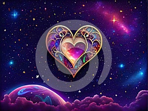 A colorful love sign with intricated detailed in the stunning galaxy, life