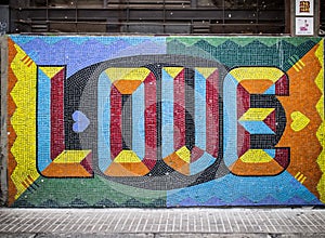 Colorful Love Tiled on a Wall in Buenos Aries, Argentina