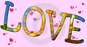 Colorful LOVE word on pimk background template.