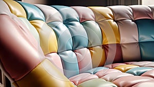 Colorful loveseat tufted sofa with cushions. Created with generative AI