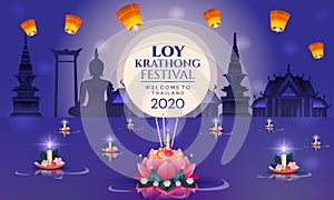 Colorful Loy Krathong poster design for 2020