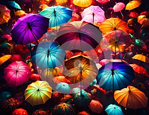 Colorful luminescent umbrellas photo