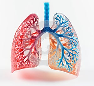 Colorful lungs with larynx, trachea, left and right lobes and bronchia, medical concept illustration