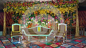 Colorful luxury floral wedding stage decoration