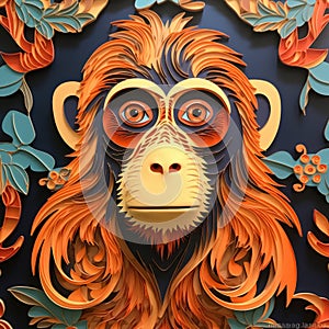 Colorful Macaque Monkey Paper Art Portrait In 8k Resolution