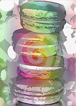 Colorful macaron cookie sketch overlay