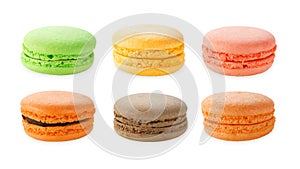 Colorful macaron pastries set isolated with clipping path