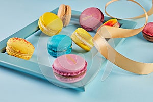 Colorful Macarons in Blue Frame