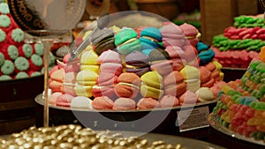 Colorful Macarons and Gummy Jellies In A Candy Shop