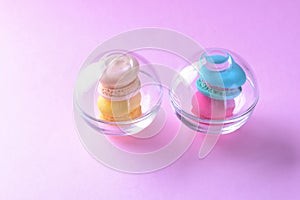 Colorful macarons or macaroons in Glass cup dessert sweet beautiful to eat