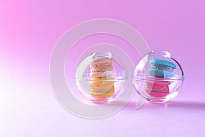 Colorful macarons or macaroons in Glass cup dessert sweet beautiful to eat