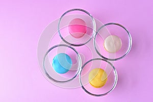 Colorful macarons or macaroons in Glass cup dessert sweet beautiful to eat