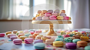 Colorful Macarons on Marble Cake Stand