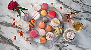 Colorful Macarons on Marble Surface
