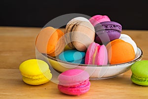 Colorful macaroon in ceramic plate