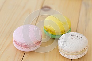 Colorful Macaroon , Macaron boxset on wooden background.