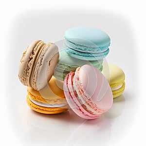 Colorful macaroons isolated on white background. Close up.